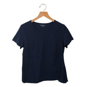 Croft & Barrow Navy Blue Eyelet Short Sleeve Womens Top Size Large Nautical